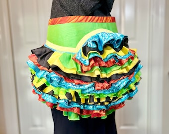 Burlesque Bustle - Teal Orange Green Yellow - Burning Man - Fairy - Steampunk - Edwardian - Victorian - Renaissance - Costume - Mardi Gras