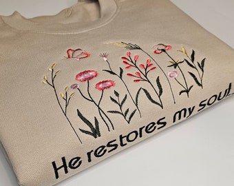 Embroidered wildflower bible verse christian crewneck sweatshirt,Gift for christian women,scripture botanical floral faith sweatshirt gift