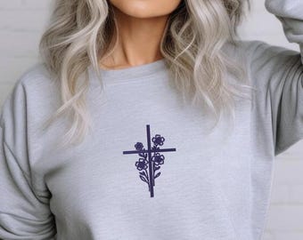 Christian Cross Embroidered Sweatshirt | Unisex Scripture Crewneck | Bible Verse gift for christians | Faith-Based Sweater| hoody for church