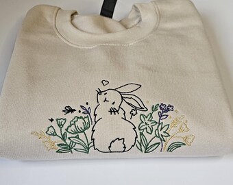 Easter bunny wildflower embroidered unisex sweatshirt,Floral embroidered sweater hoody,Christian faith Easter tshirt jumper gift for him/her