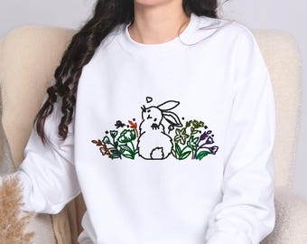 Geborduurd uniseks sweatshirt paashaas, bloemen geborduurde trui hoody, christelijk geloof paastrui jumper hoody cadeau voor hem/haar