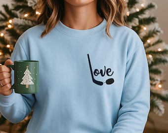 Embroidered Hockey Sweatshirt|Figure Skating Field Hockey love Hoodie|Hockey lover Sport team Crewneck|Ice hockey Game team gift for him her