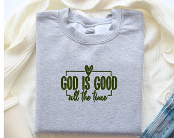 Bluza z haftem BÓG JEST DOBRY, unisex chrześcijańska bluza z kapturem z okrągłym dekoltem wiara werset biblijny pismo święte religijna prezent dla niego lub dla niej