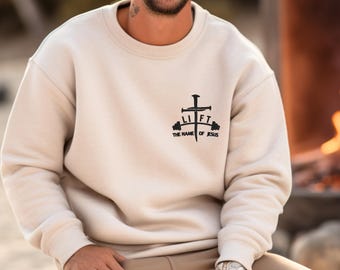 Embroidered Christian sweatshirt|Bible verse Faith Crewneck|Scripture lift up Jesus hoodie gift for Christian Men Women|Religious pullover