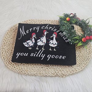 Embroidered Christmas sweatshirt gift for friend,unisex Custom silly goose christmas light sweatshirt gift for him her,christmas crewneck Black smoke