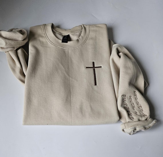 Embroidered unisex cross christian sweatshirt,sleeve embroidered faith sweatshirt,bible verse crewneck sweater,christmas gift for christians