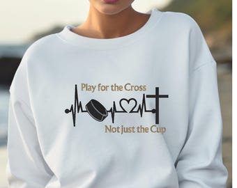 Embroidered Hockey Christian Sweatshirt|Figure Skating Field Hockey Hoodie|Hockey lover Faith Crewneck|Ice hockey Game team gift for him her