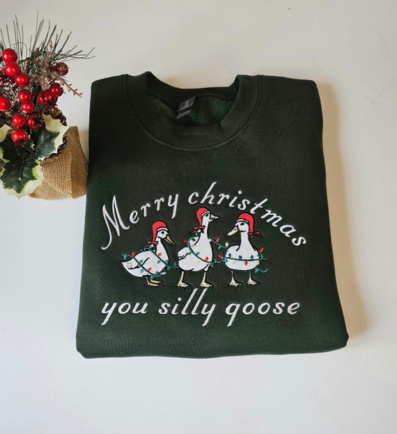 Embroidered Christmas sweatshirt gift for friend,unisex Custom silly goose christmas light sweatshirt gift for him her,christmas crewneck