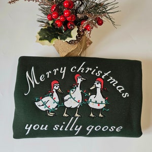 Embroidered Christmas sweatshirt gift for friend,unisex Custom silly goose christmas light sweatshirt gift for him her,christmas crewneck image 7