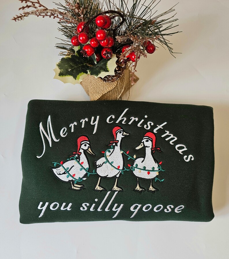 Embroidered Christmas sweatshirt gift for friend,unisex Custom silly goose christmas light sweatshirt gift for him her,christmas crewneck image 7
