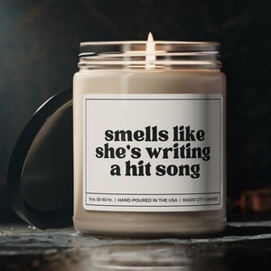 Smells Like She&#39;s Writing A Hit Song Candle, Songwriting Gift, Musician Gift, Gift for Musicians, Future Musician, Female Singer Soy Candle