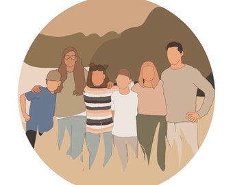 Anpassat familjeporträtt UTSKRIVBART, illustrerat porträtt, jubileumspresent, personlig familjeillustration, familjepresent