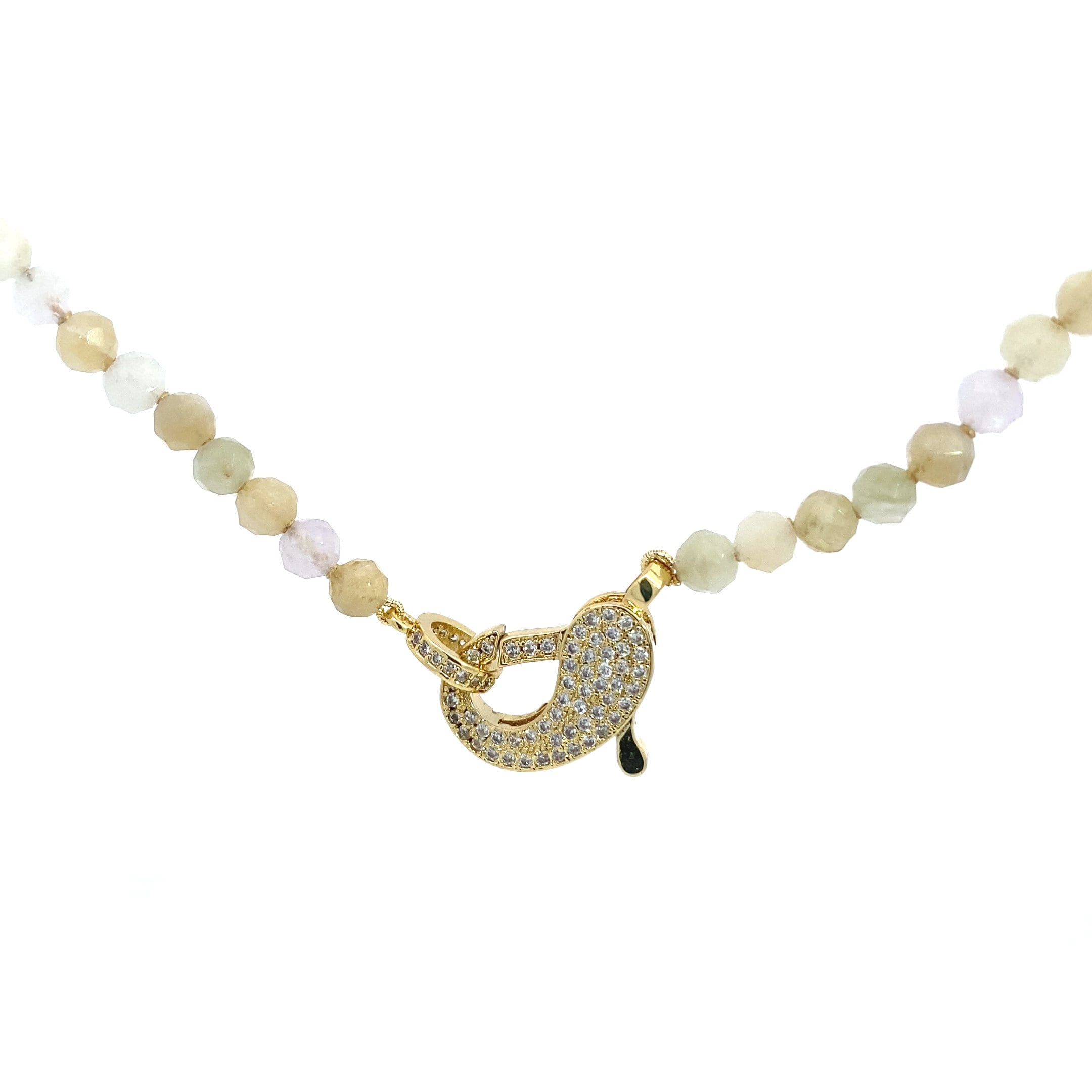 Neutral Color Beaded Necklace with Big Padlock Closure and Clear Cz Diamonds/ Mother’s Day Gift/ Anniversary Gift/ Bridal Necklace