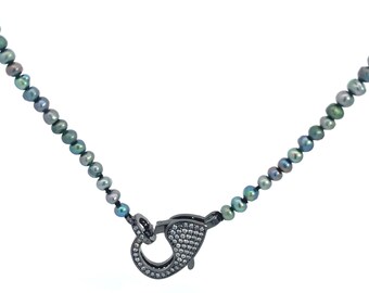 Trendy Fresh Water Black and Blue Pearl with Big Padlock Closure and Clear Cz Diamonds/ Birthday Gift/ Anniversary Gift/Valentine’s Day Gift