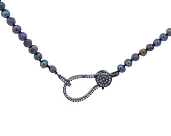 Trendy Fresh Water Black and Blue Pearl with Big Padlock Closure and Clear Cz Diamonds/Birthday Gift/ Anniversary Gift/ Valentine’s Day Gift