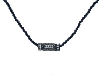 Trendy Black Onyx Beaded Necklace with Clear Cz Diamonds/ Birthday Gift/ Valentine’s Day Gift/ Anniversary Gift/ A Gift For Her