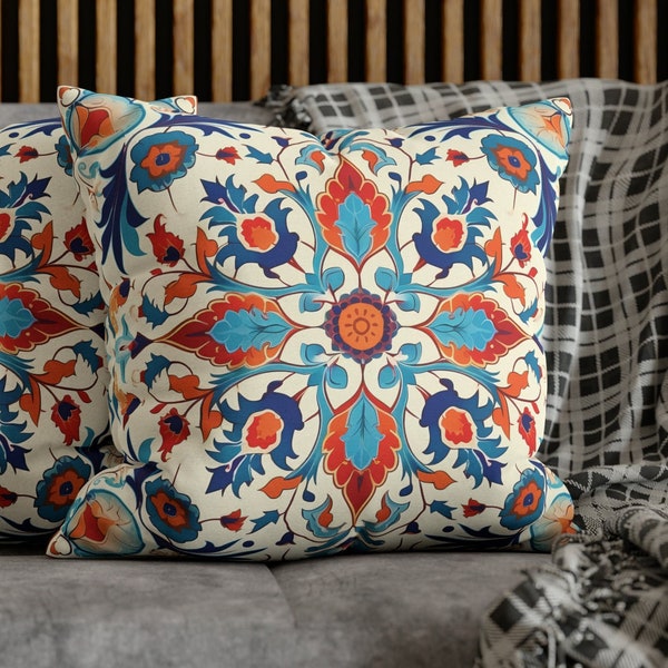 Retro Chic: Vintage Boho Pillow Cover Blue and Orange Square pillowCase Home Accent Home Decor Cushion Cover for gift Persian Art