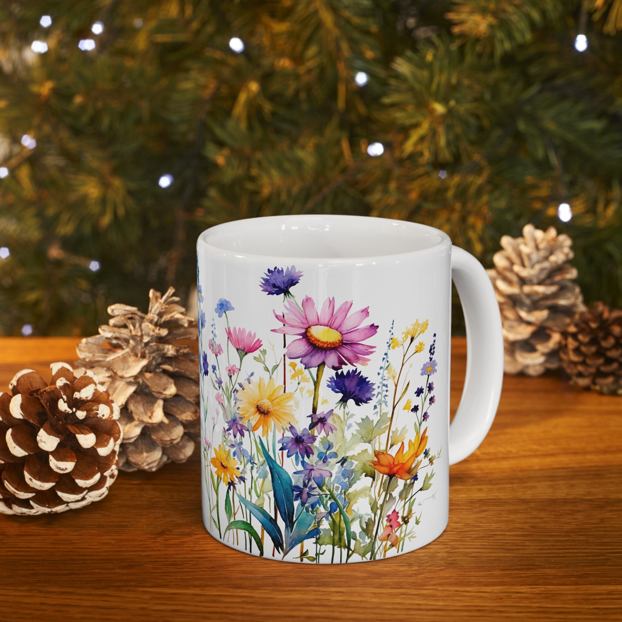 Boho Wildflowers Cottagecore Coffee Mug, Pressed Flowers Mug, Pastel ...
