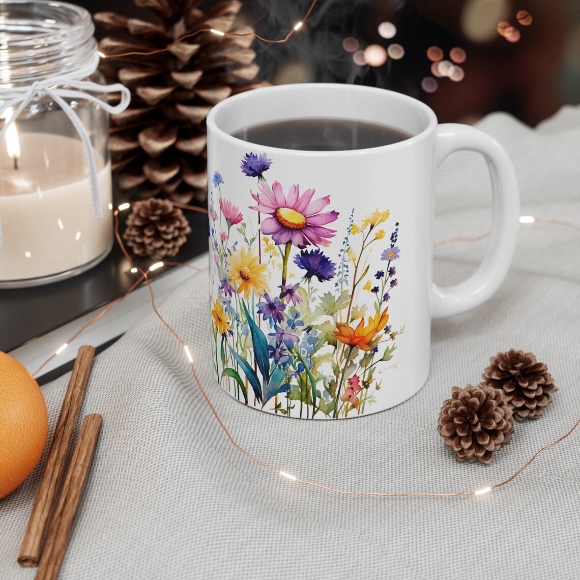 Boho Wildflowers Cottagecore Coffee Mug, Pressed Flowers Mug, Pastel ...