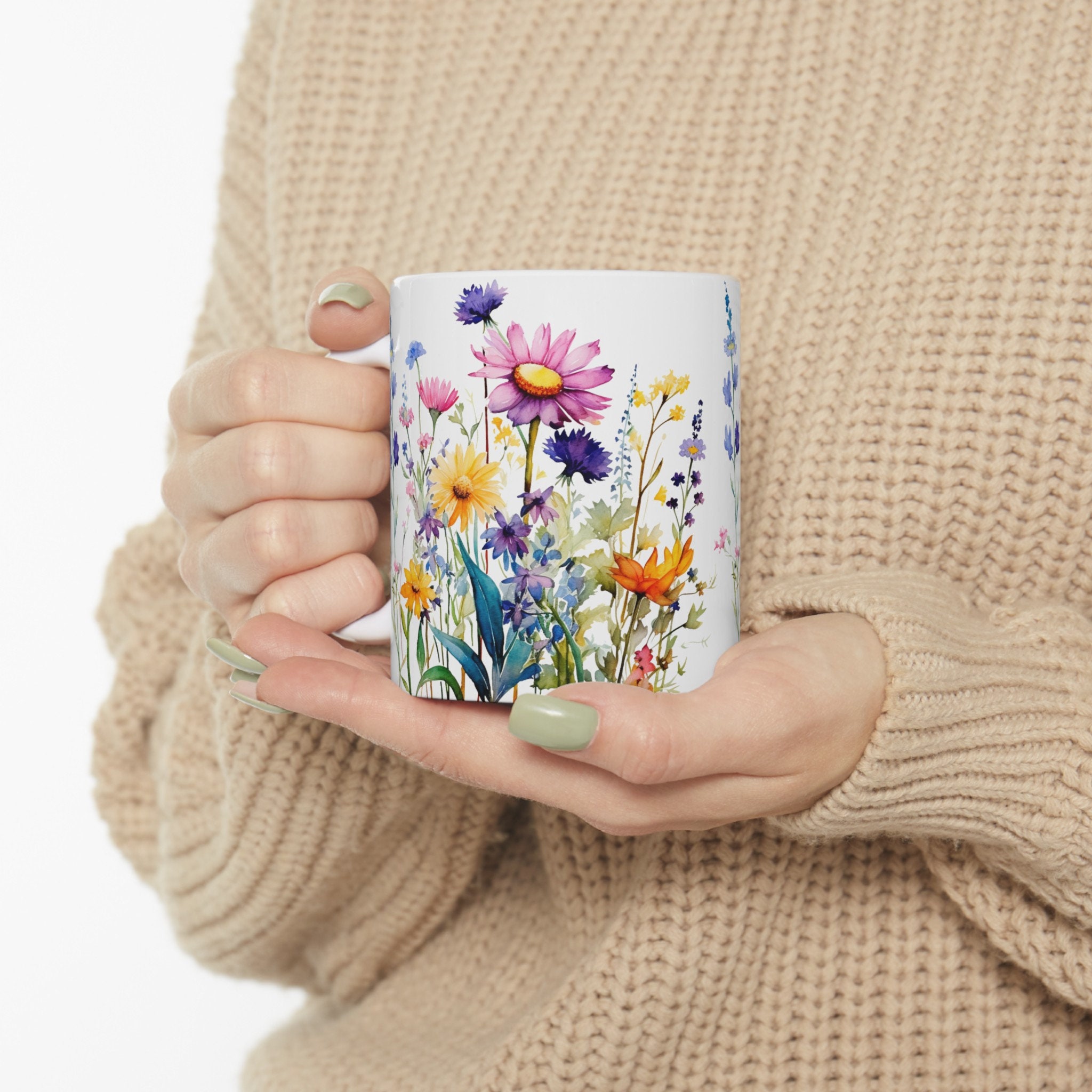 Boho Wildflowers Cottagecore Coffee Mug, Pressed Flowers Mug, Pastel ...