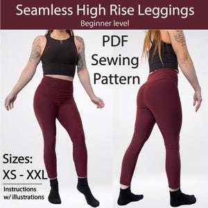 Pode incluir: Um padrão de costura PDF para leggings de cintura alta. O padrão é para iniciantes e inclui instruções com ilustrações. O padrão está disponível nos tamanhos XS a XXL.