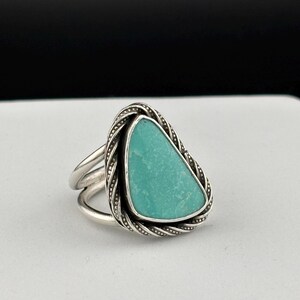 Sterling Silver 925 Genuine Turquoise Statement Ring, Handcrafted, Size 6.5, Double band, Gifts for her, Boho Jewelry, Chunky Cocktail ring
