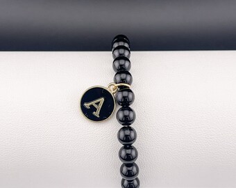 Initial Bracelet, Handmade Jewelry, Onyx Bracelet, Beaded Bracelet, Boho Jewelry,  Stone Bracelet, Gifts for her, Mothers day, Birthday,