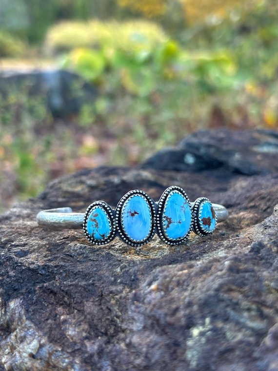 Golden Hills Turquoise 925 Sterling Silver Bracelet Cuff, Handcrafted, One of a kind, Gifts for her, Precious Rare Gemstone