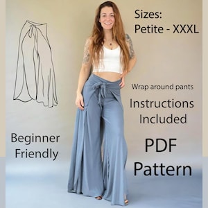 日本未入荷 Wrap Palazzo Pants Comfy Pattern, Beginner Pattern, Sewing Clothing