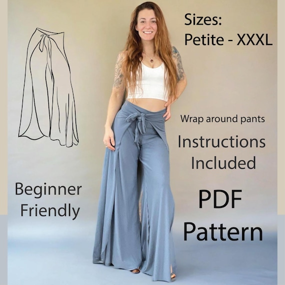 Palazzo Wrap Pants Sewing Pattern, Beginner Pattern, Comfy & Easy Wrap Pants, Palazzo Pants, Summer Wide Leg Pants Women, High Waisted