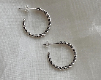 925 Sterling Silver Twisted Hoop Earrings, Small, Dainty, Handcrafted Jewelry