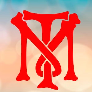 May include: A red monogram design featuring the letters "MT" intertwined. The design is set against a blurred background with text below indicating file formats: SVG, PDF, PNG, STUDIO3, CDR, DXF, and EPS. The Cthulhu Art Studio logo is at the bottom.