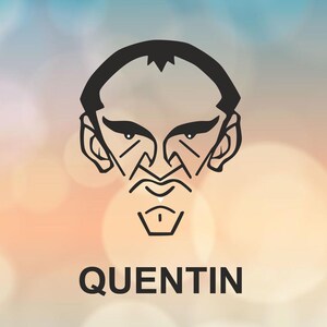 May include: A black and white line art illustration of a face with the name "QUENTIN" below it. The image includes file format options: SVG, PDF, PNG, STUDIO3, CDR, DXF, and EPS. The CTHULHU ART STUDIO logo is at the bottom.