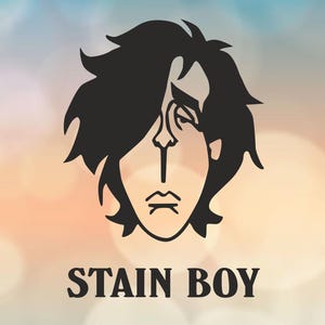 May include: A black and white illustration of a stylized face with long hair, labeled "STAIN BOY." Below the text are file format options: SVG, PDF, PNG, STUDIO3, CDR, DXF, and EPS. The CTHULHU ART STUDIO logo is at the bottom.