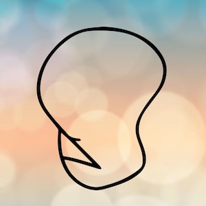 May include: Black and white line drawing of a human head with a simple, stylized design. The head is facing to the right and has a rounded shape. The drawing is on a blurred background of pastel colors.