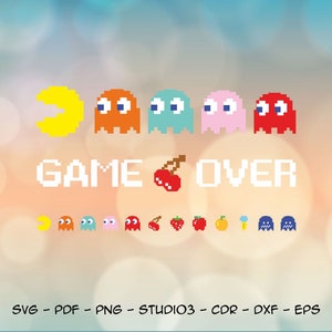 Pacman 8 bit voor snijmachines, direct digitaal downloaden svg pdf dxf png eps studio3 cdr