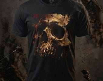 Camiseta gótica desgastada con calavera / Camiseta grunge con calavera, camiseta de terror de arte oscuro