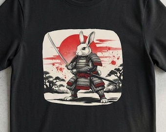Camiseta Samurai Rabbit Rising Sun / Katana Bunny Ukiyo-e Camisa / arte de conejo