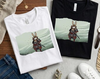Camiseta Ukiyo-e de conejo samurái / Camiseta de conejo guerrero japonés