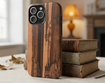 Funda para iPhone con diseño de rayas de vetas de madera / Gráfico de incrustación natural marrón rústico