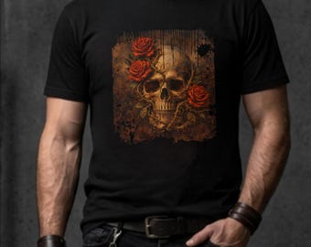 Camiseta con calavera y rosas rojas / Camiseta gótica floral de arte oscuro