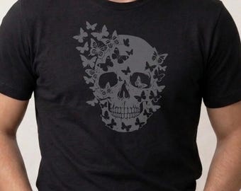 Dark Butterfly Skull T-Shirt | Gothic Monochrome Skull Graphic