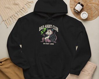 Felpa con cappuccio Possum del Bad Habit Club / animale assurdo, meme sul fumo trasgressivo