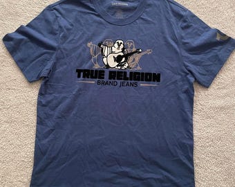 True Religion T-Shirt front buddha graphic galaxy blue Men's Medium New MSRP 69