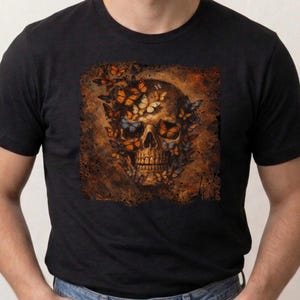 Butterfly Skull Rust Orange Grunge T-shirt | Halloween