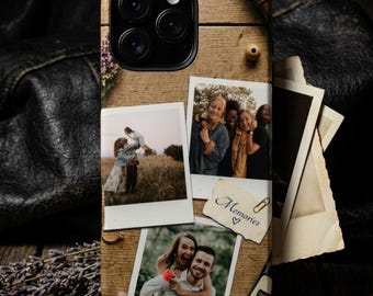 Funda para iPhone con collage de fotos Polaroid / Fundas resistentes personalizadas con imagen y texto.