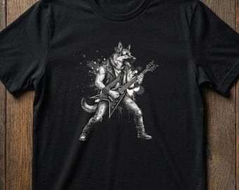 Camiseta con guitarra de pastor alemán de heavy metal / Camiseta con gráfico de perro rockero