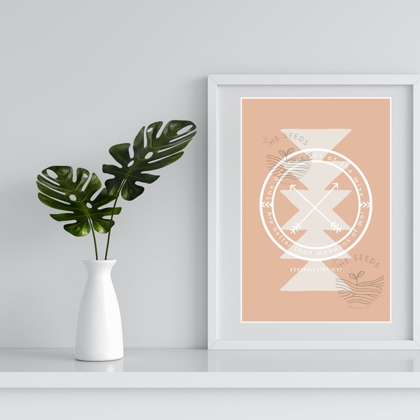 Modern minimal christian digital print, bible wall art, ecclesiastes 9:17. Aztec design, wall art, downloadable prints, neutral art.