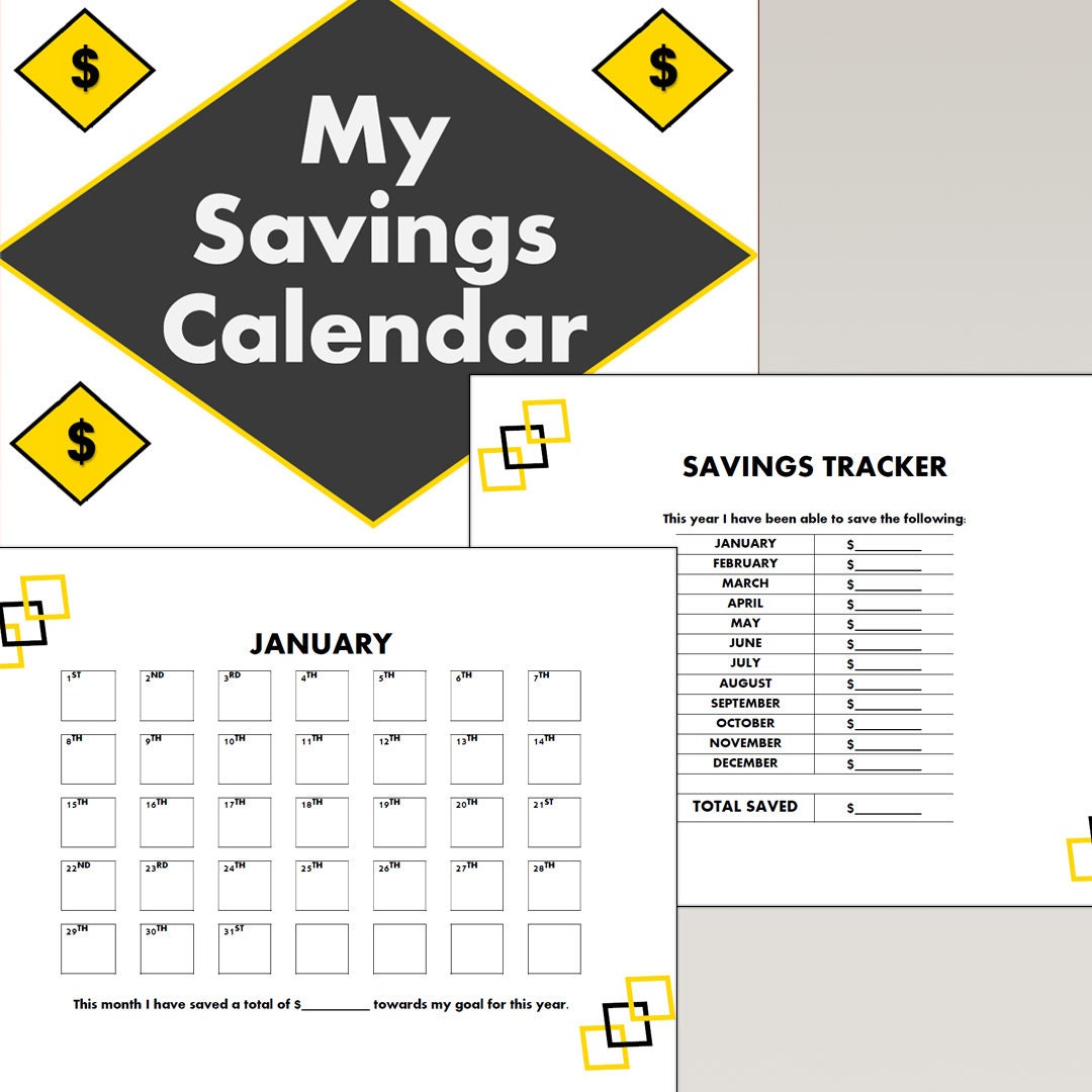 Yearly Savings Planner Printable PDF Calendar 12 Months Savings Tracker ...