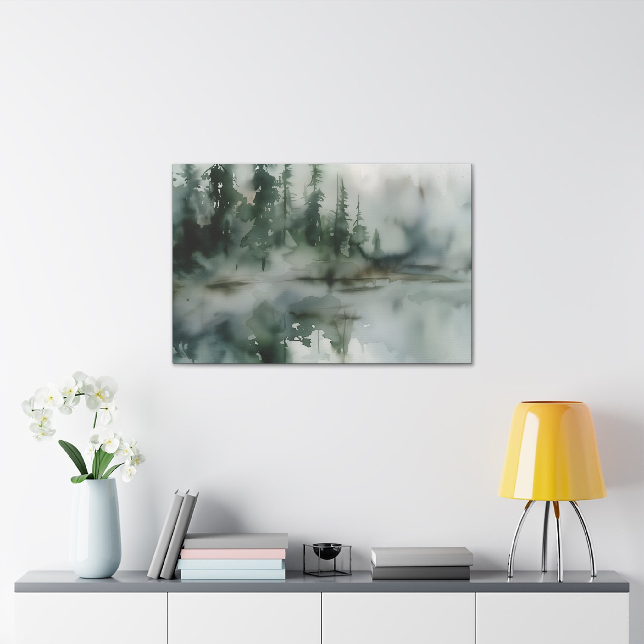 Forest Fog, Wall Art, Watercolor, Painting, Canvas Print, Wall Decor